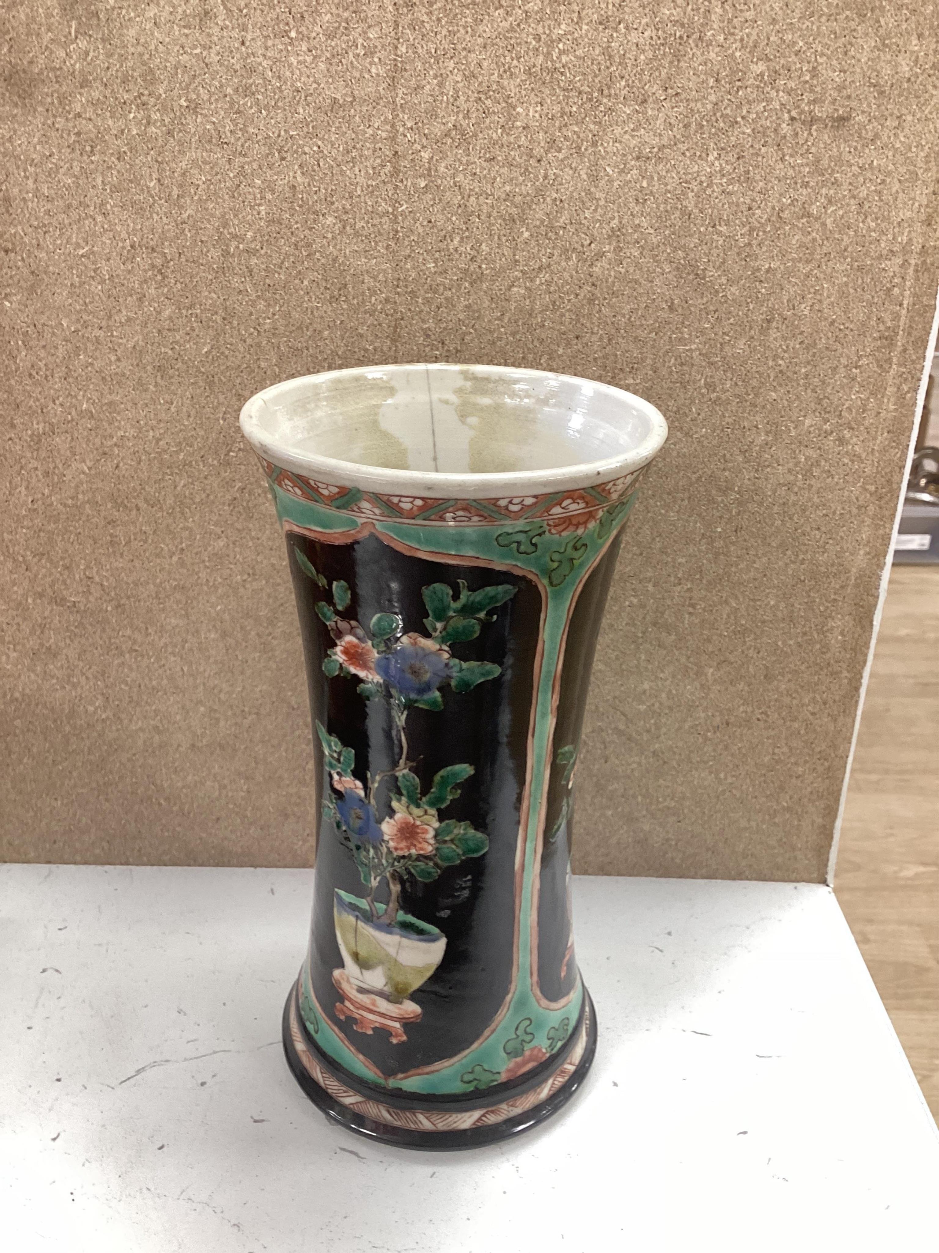 Japanese and Chinese ceramics to include a famille noire vase, a blue and white dish and a Japanese pot and cover, largest 19cm high. Condition - varies